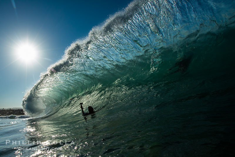 Newport Beach surf photo, morning tube, sunrise, glisteny wave