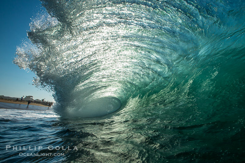 Newport Beach surf photo, morning tube, sunrise, glisteny wave