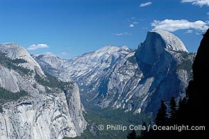 Half Dome (right), Clouds Rest and Tenaya Canyon (center) and Royal Arches (lower left), viewed from Four Mile Trail, Yosemite National Park, California