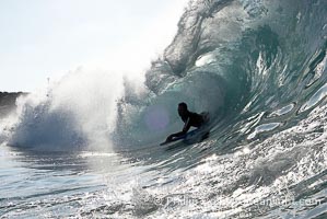 Bodyboarder and backlit wave, the Wedge, The Wedge, Newport Beach, California