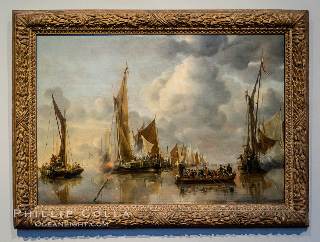 The Home Fleet Saluting the State Barge, Jan van de Cappelle, 1650, oil on panel, h 64cm x w 92.5cm. Rijksmuseum, Amsterdam, Holland, Netherlands, natural history stock photograph, photo id 29456