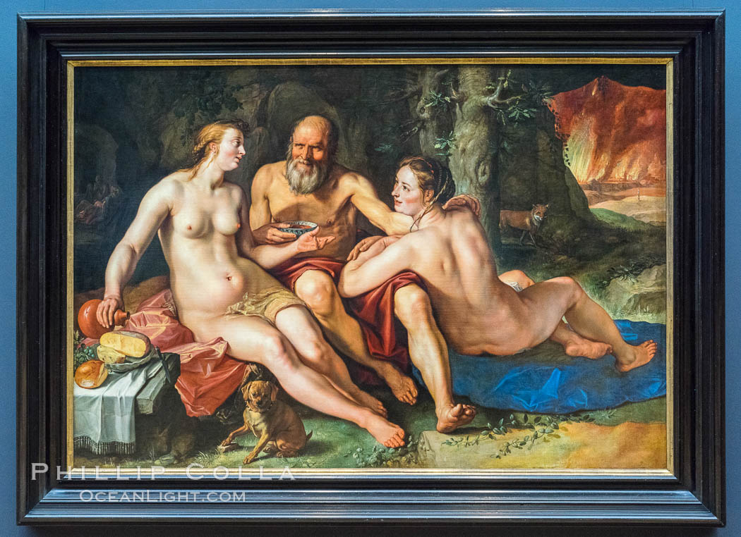 Lot and his Daughters, Hendrick Goltzius, 1616, canvas, h 140cm x w 204cm. Rijksmuseum, Amsterdam, Holland, Netherlands, natural history stock photograph, photo id 29467