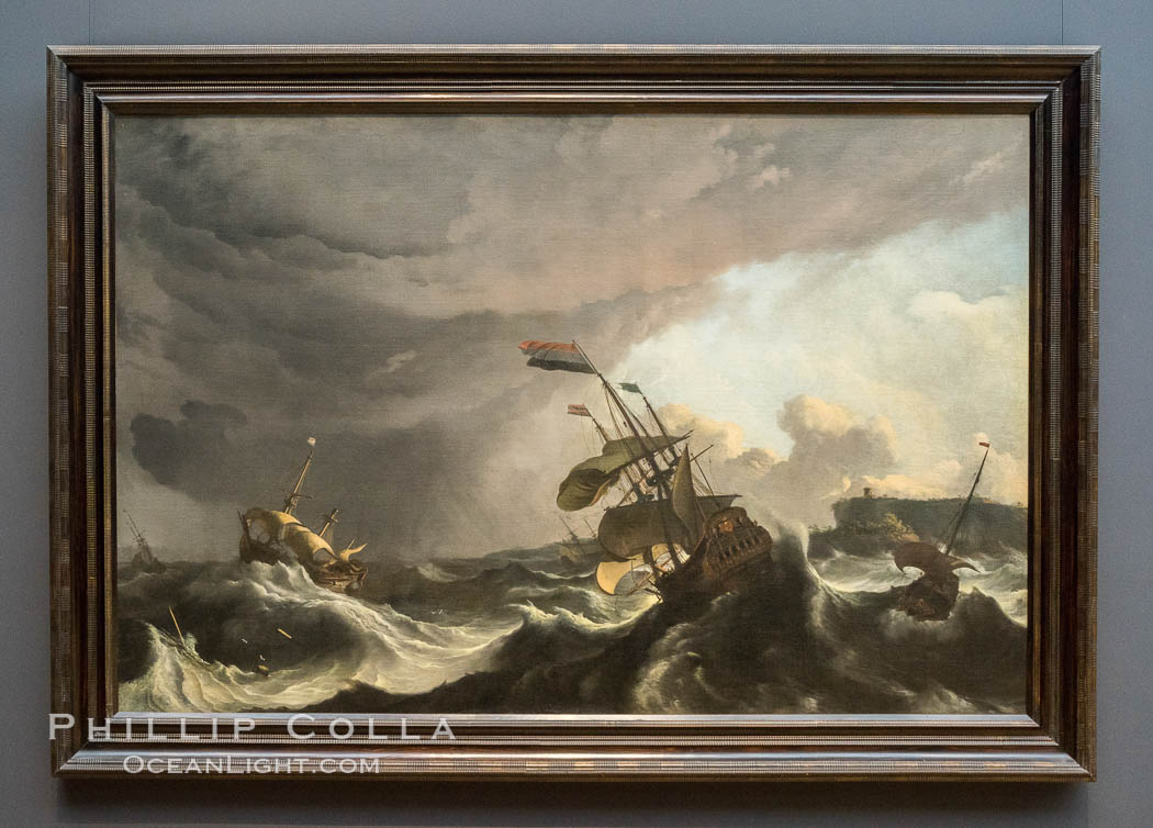 Warships in a Heavy Storm, Ludolf Bakhuysen, c. 1695 Oil on canvas, h 150cm  w 227cm. Rijksmuseum, Amsterdam, Holland, Netherlands, natural history stock photograph, photo id 29479
