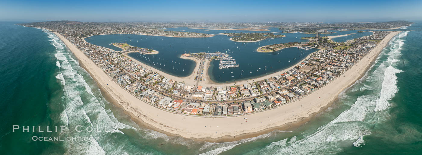 Aerial Panorama of Pacific Beach, Mission Beach and Mission Bay. San Diego, California, USA, natural history stock photograph, photo id 30848