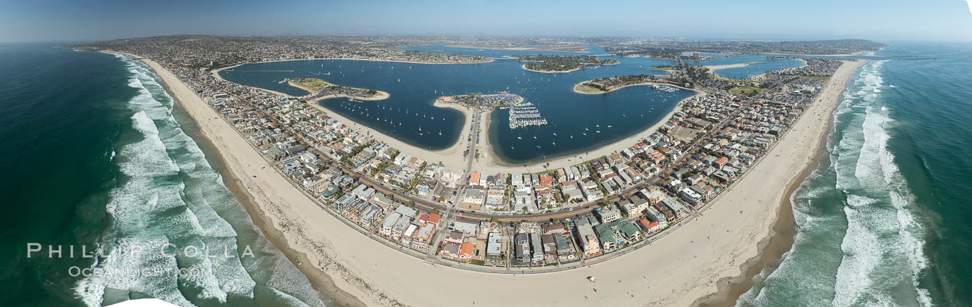 Aerial Panorama of Pacific Beach, Mission Beach and Mission Bay. San Diego, California, USA, natural history stock photograph, photo id 30852