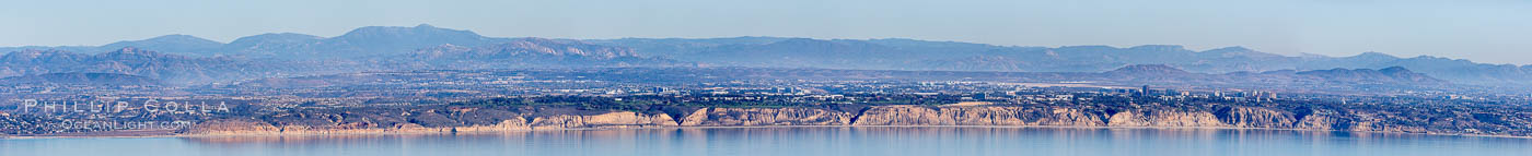 Aerial panorama of Torrey Pines State Reserve, from Del Mar (left) to La Jolla (right), San Diego, California