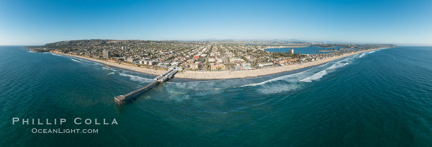 Aerial Panoramic Photo of Crystal Pier and Pacific Beach Coastline. San Diego, California, USA, natural history stock photograph, photo id 30780