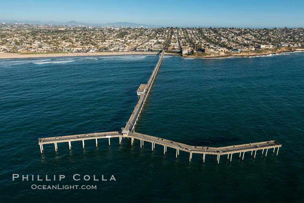 Aerial Photo of Ocean Beach Pier. Ocean Beach Pier, also known as the OB Pier or Ocean Beach Municipal Pier, is the longest concrete pier on the West Coast measuring 1971 feet (601 m) long., natural history stock photograph, photo id 30754