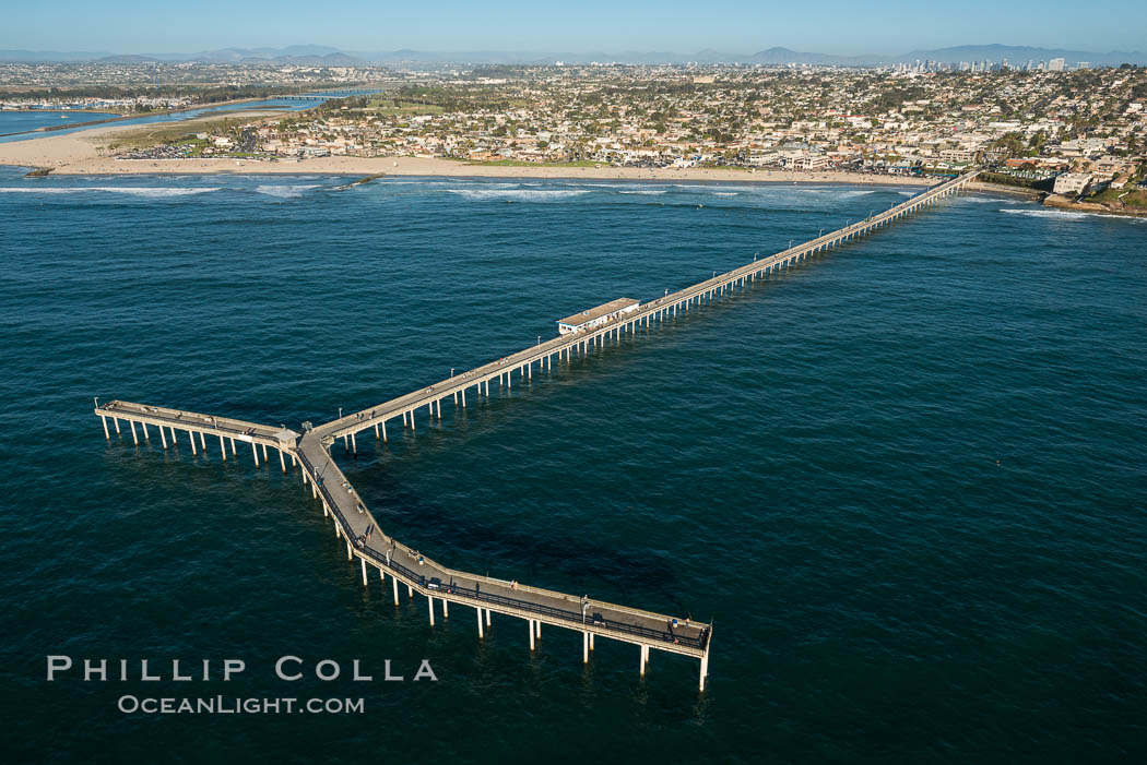 Aerial Photo of Ocean Beach Pier. Ocean Beach Pier, also known as the OB Pier or Ocean Beach Municipal Pier, is the longest concrete pier on the West Coast measuring 1971 feet (601 m) long., natural history stock photograph, photo id 30755