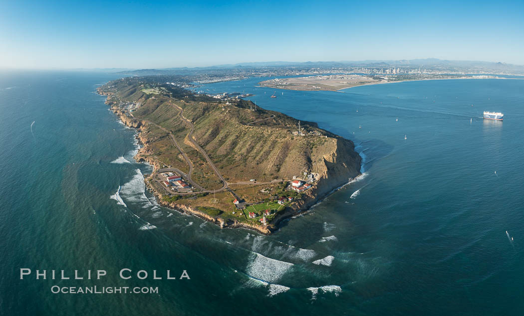 Aerial Panoramic Photo of Point Loma and Cabrillo Monument, with San Diego Bay in the distance., natural history stock photograph, photo id 30774