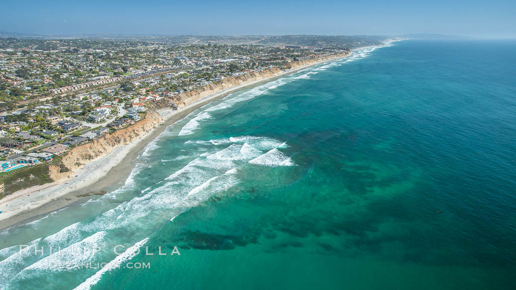 Aerial Photo of Seaside Reef, Cardiff State Beach and Tabletops Reef. Solana Beach, California, USA, natural history stock photograph, photo id 30844