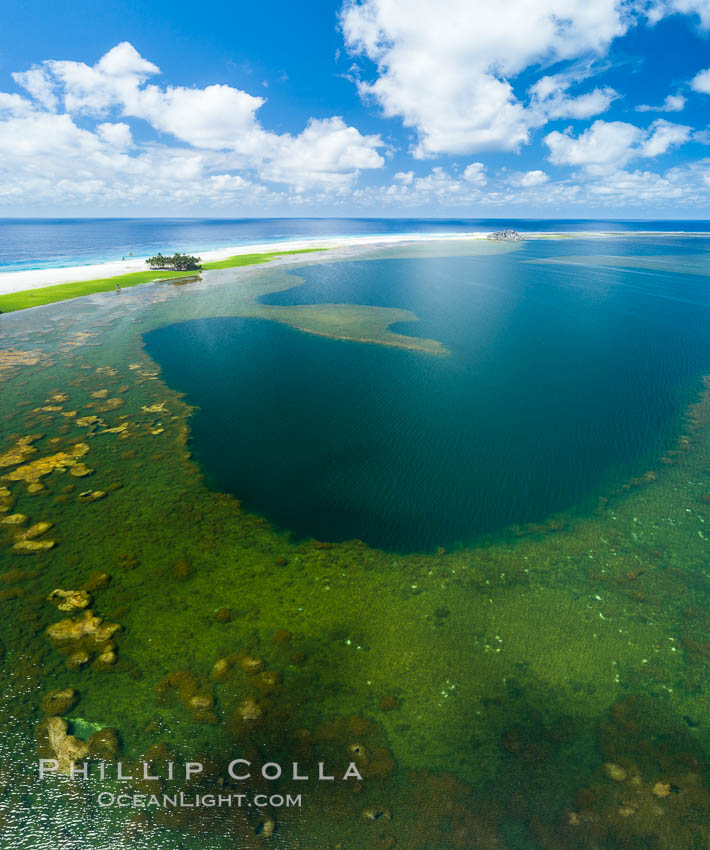 Aerial view of the lagoon inside Clipperton Island. The lagoon within the atoll was formerly open to the ocean but has been closed and stagnant for many decades. Some experts believe erosion will open the lagoon up to the ocean again soon. Clipperton Island, a minor territory of France also known as Ile de la Passion, is a spectacular coral atoll in the eastern Pacific. By permit HC / 1485 / CAB (France)