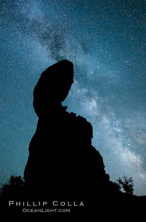 Balanced Rock and Milky Way stars at night. Arches National Park, Utah, USA, natural history stock photograph, photo id 27833