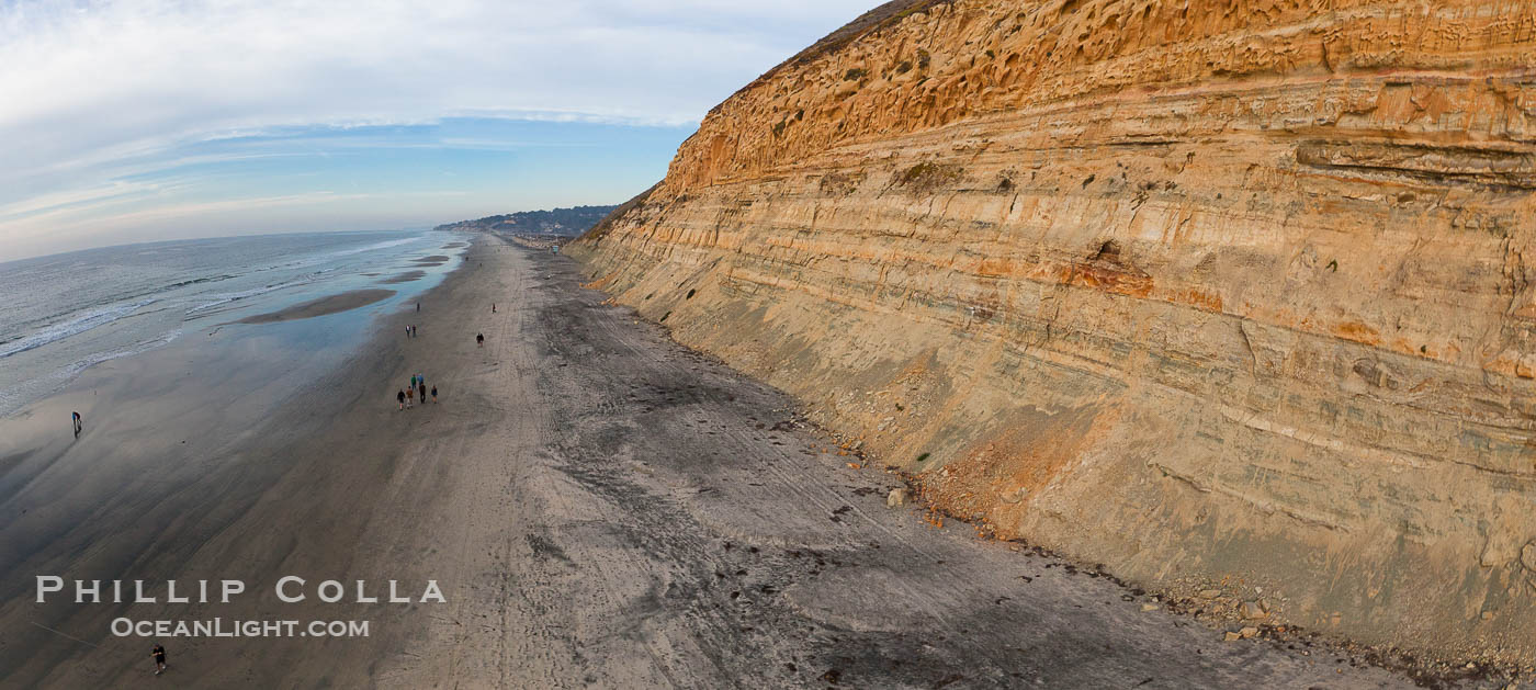 Torrey Pines balloon aerial survey photo.  Torrey Pines seacliffs, rising up to 300 feet above the ocean, stretch from Del Mar to La Jolla. On the mesa atop the bluffs are found Torrey pine trees, one of the rare species of pines in the world. Peregine falcons nest at the edge of the cliffs. This photo was made as part of an experimental balloon aerial photographic survey flight over Torrey Pines State Reserve, by permission of Torrey Pines State Reserve. Torrey Pines State Reserve, San Diego, California, USA, natural history stock photograph, photo id 27283