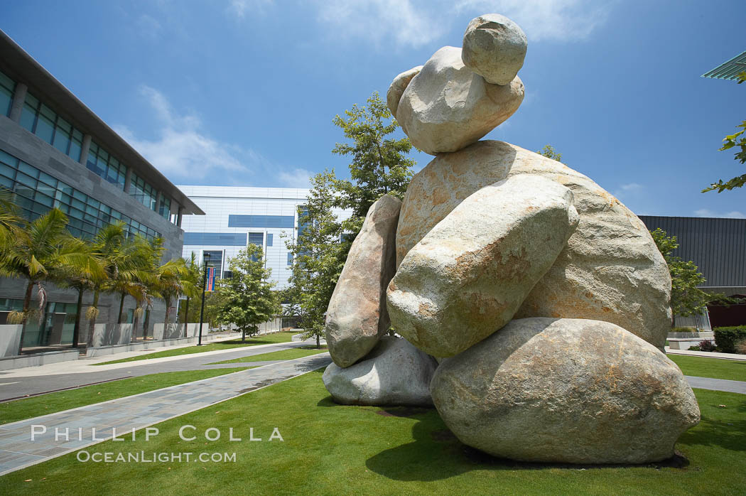 Bear is another of the odd outdoor "art" pieces of the UCSD Stuart Collection.  Created by Tim Hawkinson in 2001 of eight large stones, it sits in the courtyard of the UCSD Jacobs School of Engineering. University of California, San Diego, La Jolla, USA, natural history stock photograph, photo id 20852