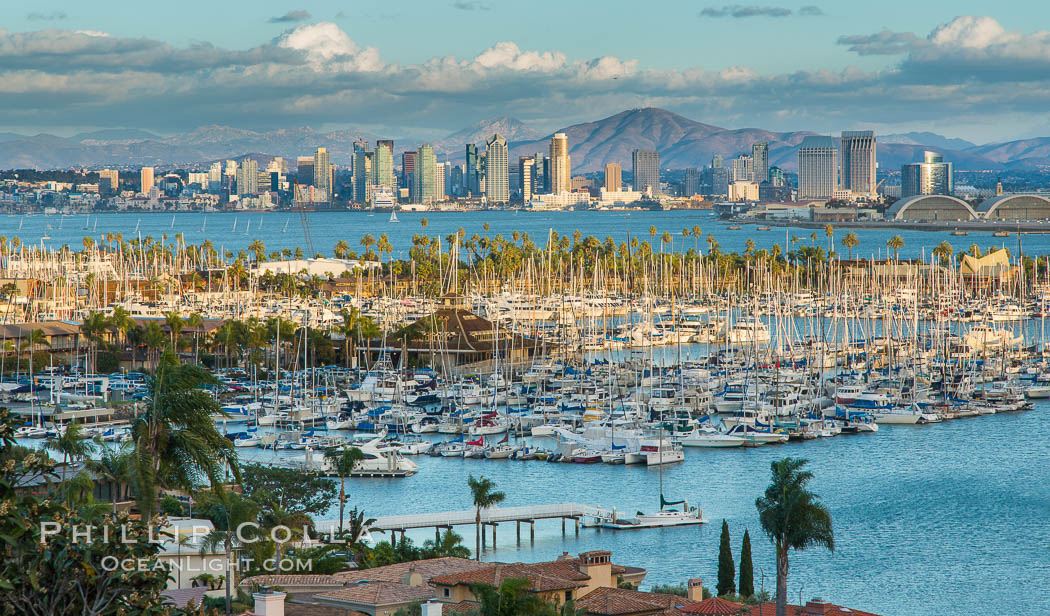 San Diego city skyline, dusk, clearing storm clouds. California, USA, natural history stock photograph, photo id 28005