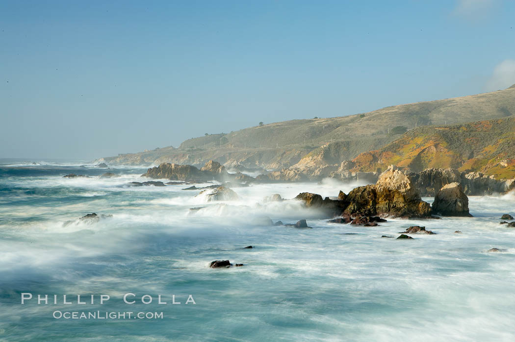 Waves blur as they break over the rocky shoreline of Big Sur. California, USA, natural history stock photograph, photo id 14906