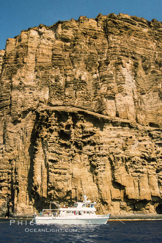 Boat Horizon anchored at Isla Afuera, Guadalupe Island, Mexico. Guadalupe Island (Isla Guadalupe), Baja California, natural history stock photograph, photo id 36222