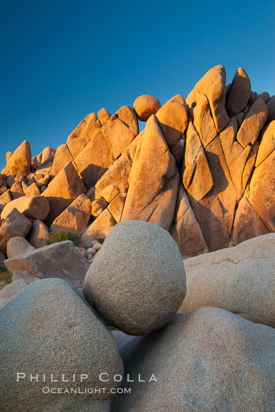 Boulders and sunset in Joshua Tree National Park.  The warm sunlight gently lights unusual boulder formations at Jumbo Rocks in Joshua Tree National Park, California. USA, natural history stock photograph, photo id 26733