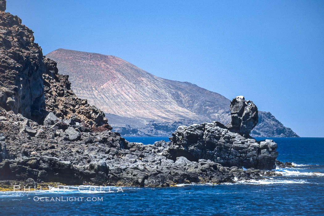 Boxing Glove Rock is a distinct and recognizable promontory and site of a large colony of Guadalupe fur seals. Guadalupe Island (Isla Guadalupe), Baja California, Mexico, natural history stock photograph, photo id 09761
