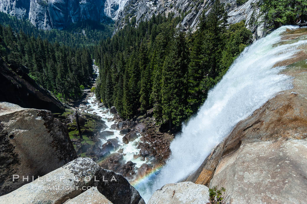 Vernal Falls cascades down through Little Yosemite Valley.  The Merced River is seen far below.  Yosemite National Park, Spring. California, USA, natural history stock photograph, photo id 09197