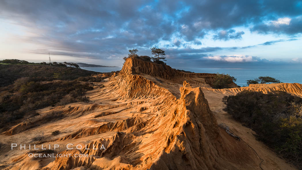 Clearing storm clouds over Broken Hill, overlooking La Jolla and the Pacific Ocean, Torrey Pines State Reserve, San Diego, California