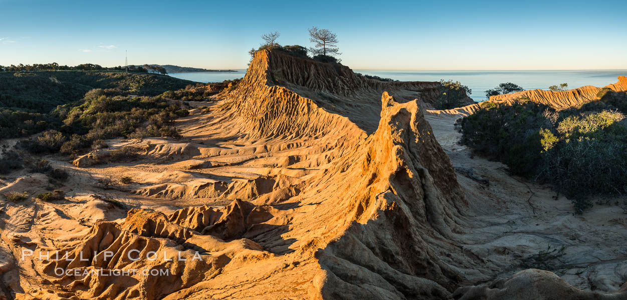 Broken Hill and view to La Jolla, panoramic photograph, from Torrey Pines State Reserve, sunrise, San Diego, California