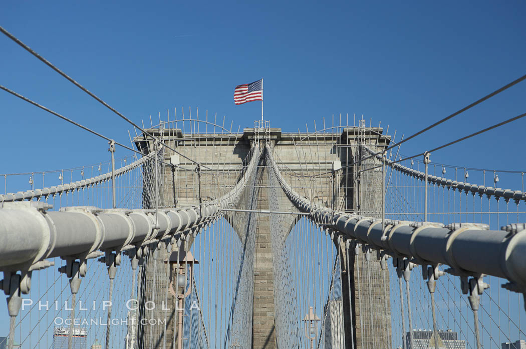 Brooklyn Bridge cables and tower. New York City, USA, natural history stock photograph, photo id 11066