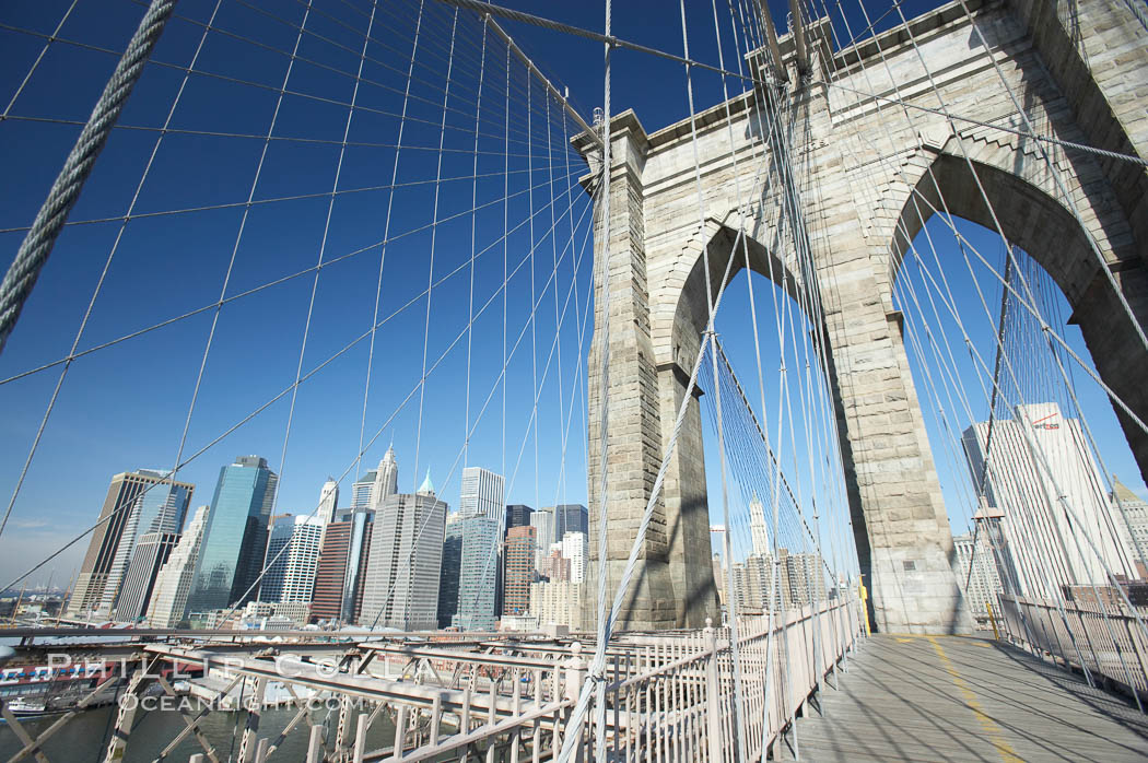 Brooklyn Bridge cables and tower. New York City, USA, natural history stock photograph, photo id 11078