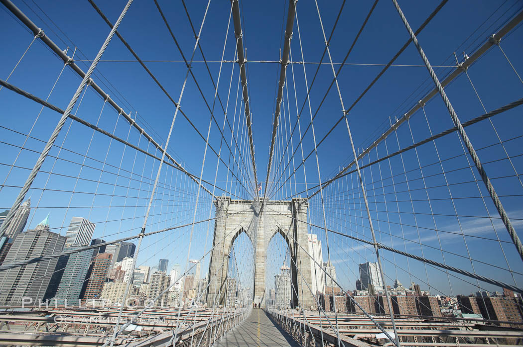 Brooklyn Bridge cables and tower. New York City, USA, natural history stock photograph, photo id 11075