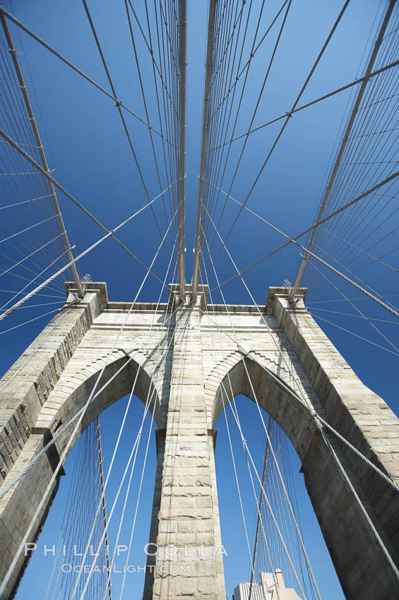 Brooklyn Bridge cables and tower. New York City, USA, natural history stock photograph, photo id 11079
