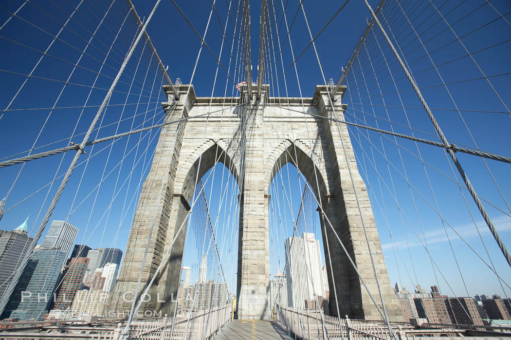 Brooklyn Bridge cables and tower. New York City, USA, natural history stock photograph, photo id 11077