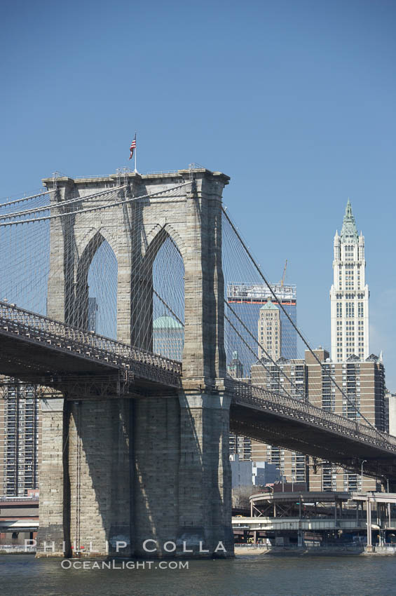 Lower Manhattan and Brooklyn Bridge, viewed from the East River. New York City, USA, natural history stock photograph, photo id 11117