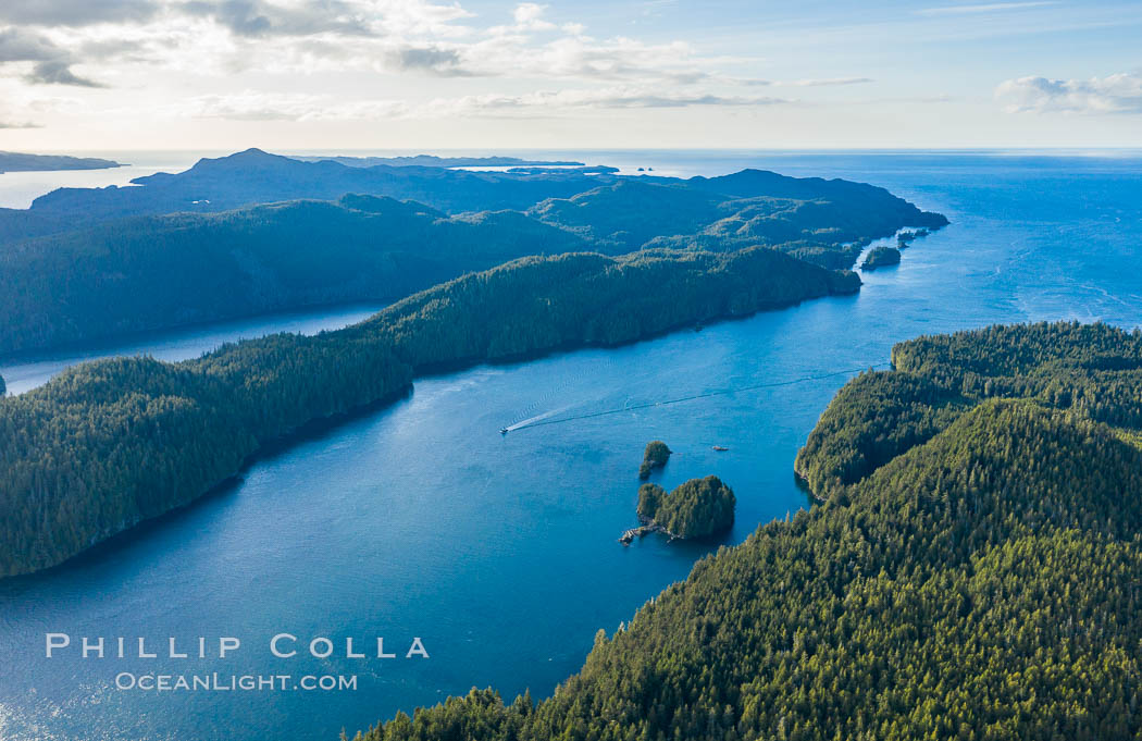 Browning Pass aerial photo, with Nigei Island (left) and Balackava Island (right). British Columbia, Canada, natural history stock photograph, photo id 35398