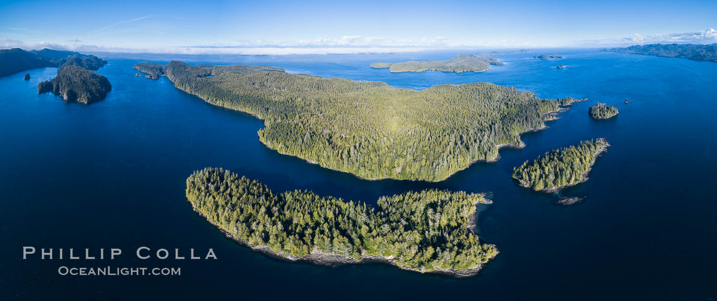 Browning Pass and Balaklava Island, location of the best cold water diving in the world, aerial panoramic photo. British Columbia, Canada, natural history stock photograph, photo id 34471