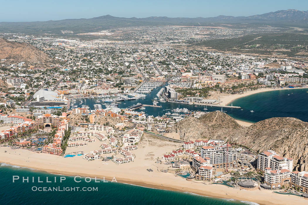 Cabo San Lucas, marina and downtown, showing extensive development and many resorts and sport fishing boats. Baja California, Mexico, natural history stock photograph, photo id 28889