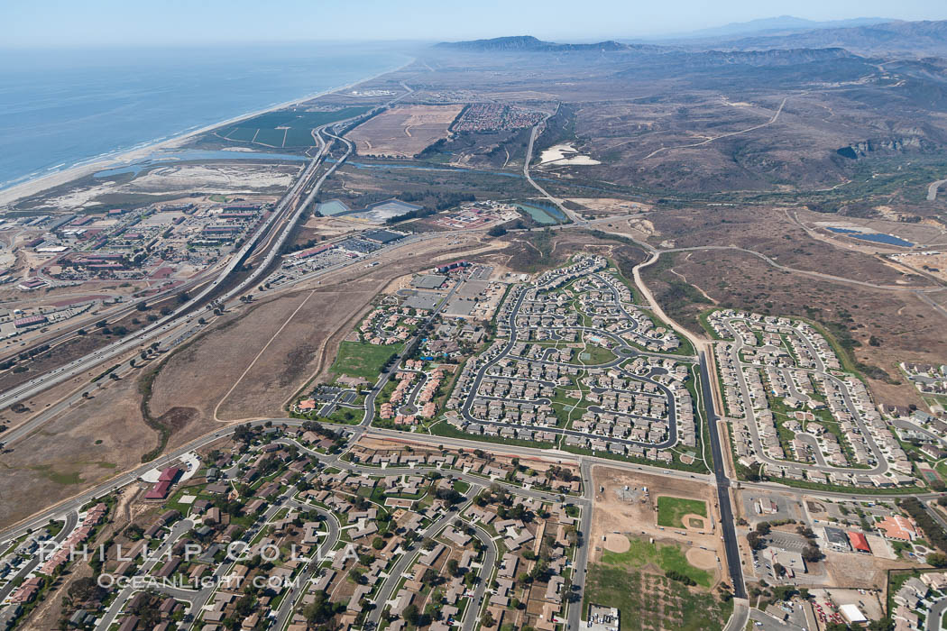 Camp Pendleton, viewed toward the north, including Pacific ocean and Interstate 5 freeway. Marine Corps Base Camp Pendleton. California, USA, natural history stock photograph, photo id 25995