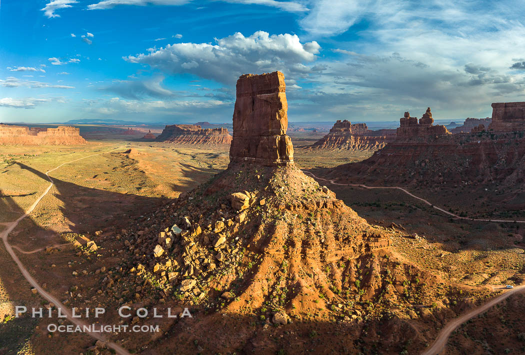 Castle Butte at Sunset in the Valley of the Gods, Utah.  Aerial photo. Mexican Hat, USA, natural history stock photograph, photo id 39488