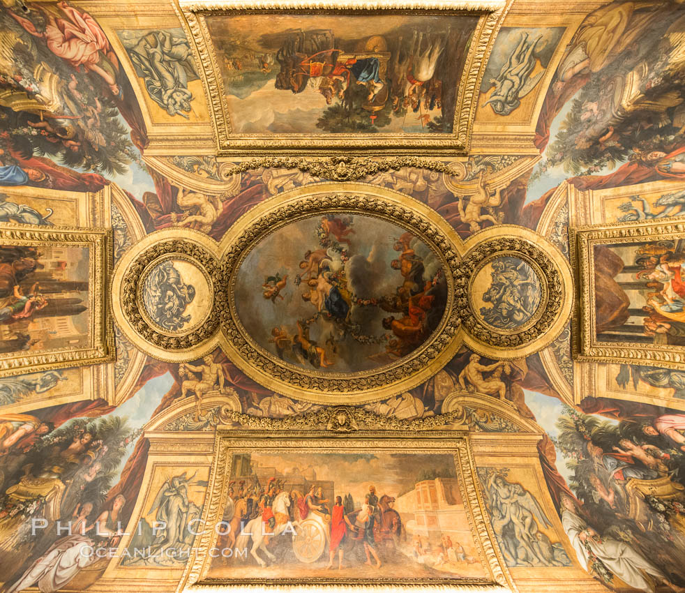 Ceiling art detail. Chateau de Versailles, Paris, France, natural history stock photograph, photo id 28070
