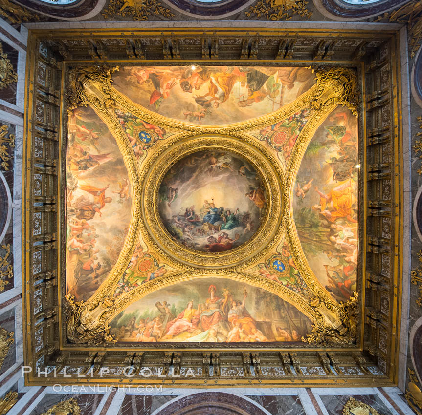 Ceiling art detail. Chateau de Versailles, Paris, France, natural history stock photograph, photo id 28074