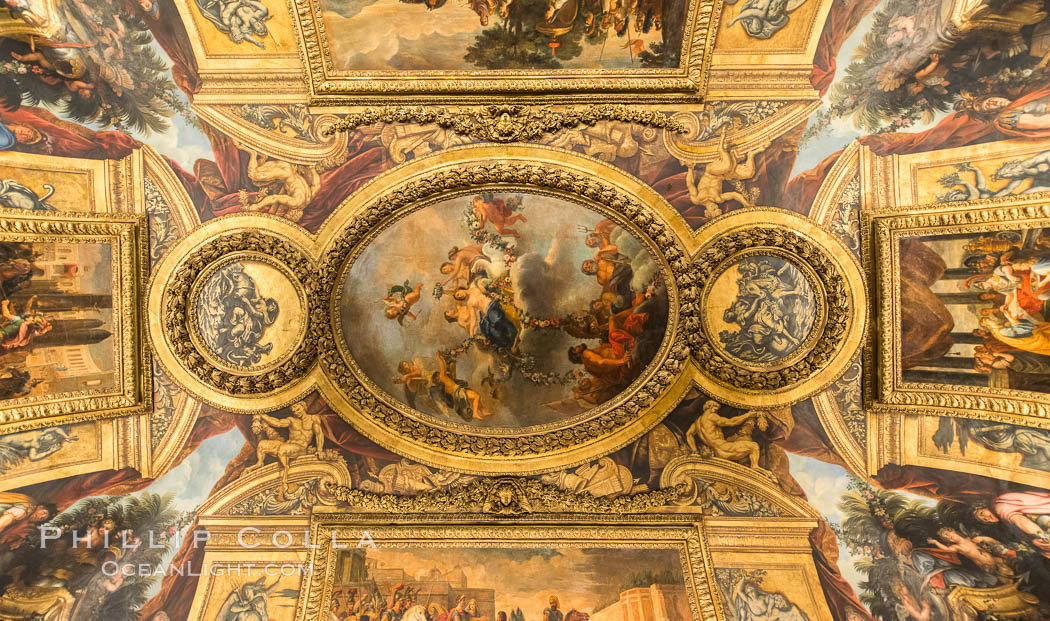 Ceiling art detail, Chateau de Versailles, Paris, France., natural history stock photograph, photo id 28071
