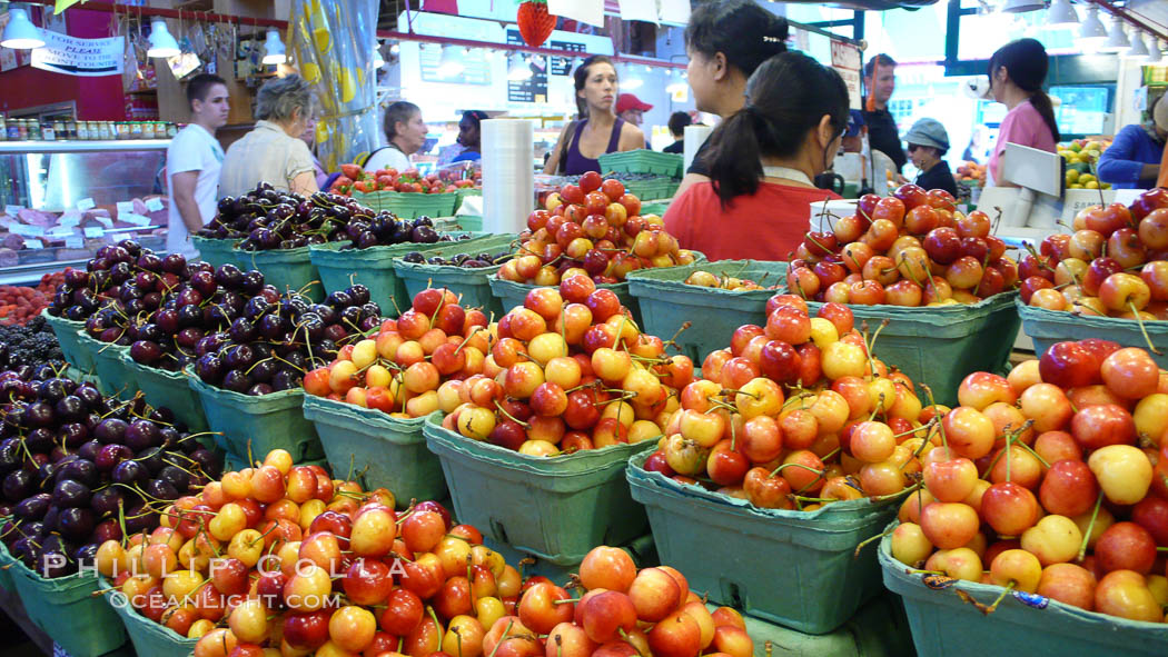 Cherries for sale at the Public Market, Granville Island, Vancouver. British Columbia, Canada, natural history stock photograph, photo id 21204