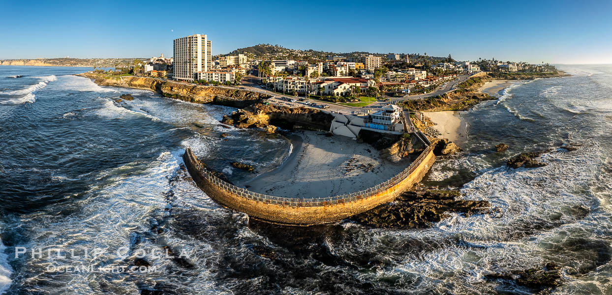 Children's Pool Reef Exposed at Extreme Low King Tide, La Jolla, California. Aerial panoramic photograph., natural history stock photograph, photo id 40707
