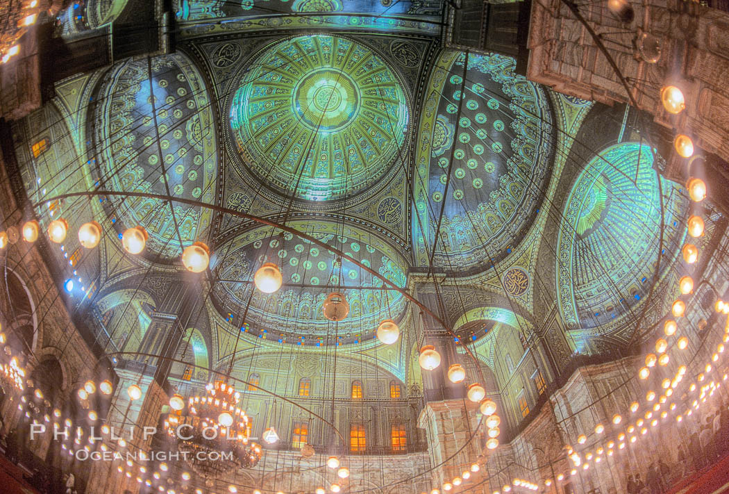 Citadel, interior of dome with hanging lights, Cairo, Egypt