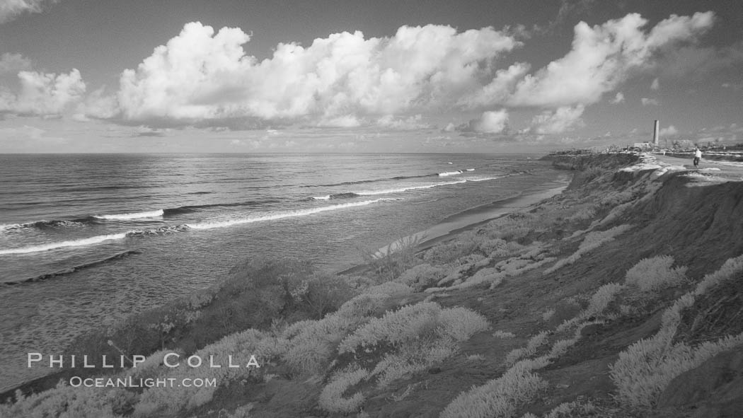 Coastal bluffs, waves, sky and clouds. Carlsbad, California, USA, natural history stock photograph, photo id 22741