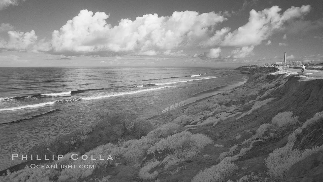 Coastal bluffs, waves, sky and clouds, Carlsbad, California