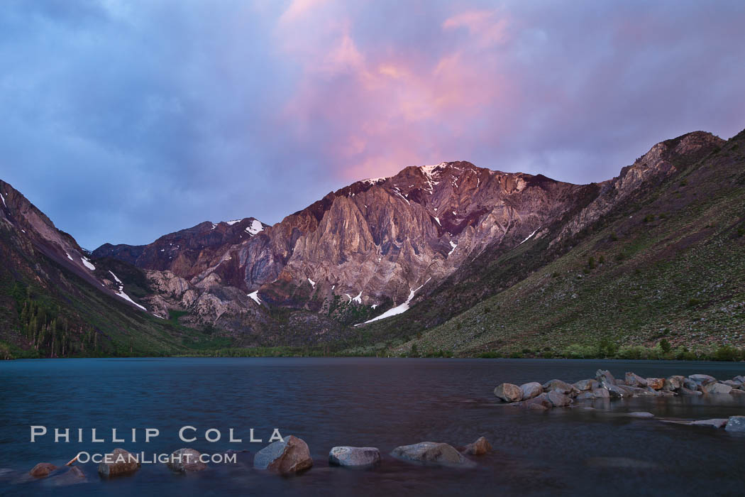 Sunrise and storm clouds over Convict Lake and Laurel Mountain, Eastern Sierra Nevada