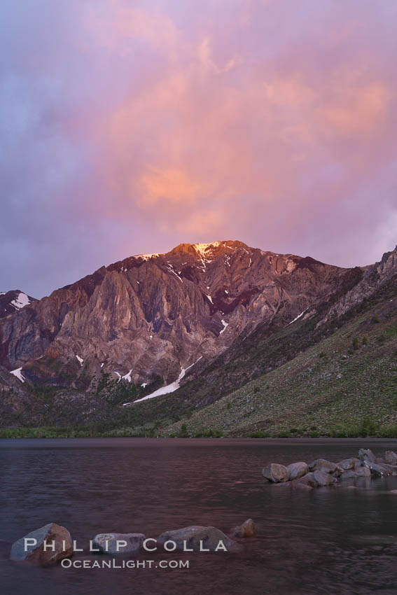 Sunrise and storm clouds over Convict Lake and Laurel Mountain, Eastern Sierra Nevada. California, USA, natural history stock photograph, photo id 26882
