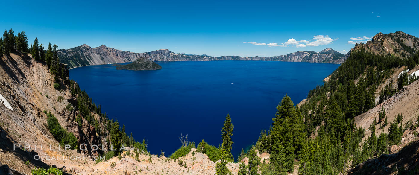 Crater Lake panoramic photograph.  Panorama picture of Crater Lake National Park. Oregon, USA, natural history stock photograph, photo id 28650