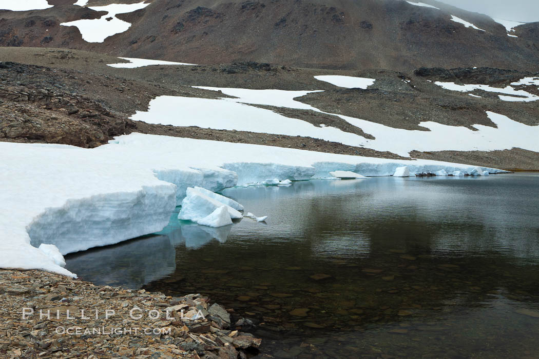 Crean Lake, with permanent ice and snow, near the pass over South Georgia Island between Fortuna Bay and Stromness Bay